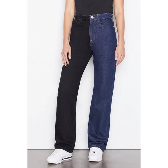 FRAME Womens Le Jane Colorblock Relaxed Jeans Size 23 Blue Black Dell Noir NWT - Picture 1 of 14